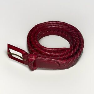 Bosca Crimson Leather Belt with Brass Buckle